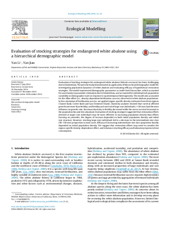 (PDF) Evaluation of stocking strategies for endangered white abalone