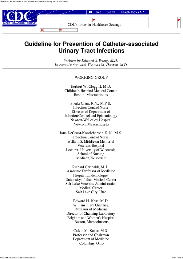 (PDF) Guideline for prevention of catheterassociated urinary tract