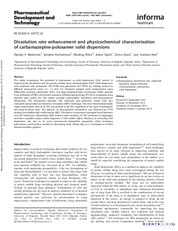 (PDF) Dissolution rate enhancement and physicochemical characterization ...