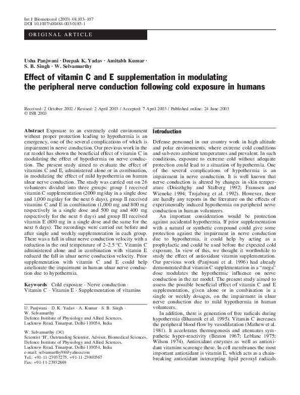 (PDF) Effect of vitamin C and E supplementation in modulating the ...