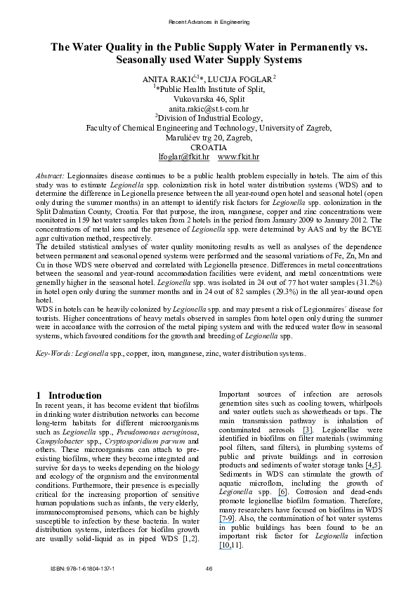 (PDF) The Water Quality in the Public Supply Water in Permanently vs