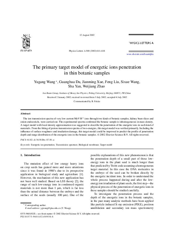 (PDF) The primary target model of energetic ions penetration in thin ...