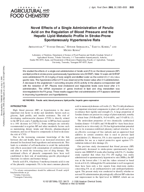 (PDF) Novel Effects of a Single Administration of Ferulic Acid on the ...
