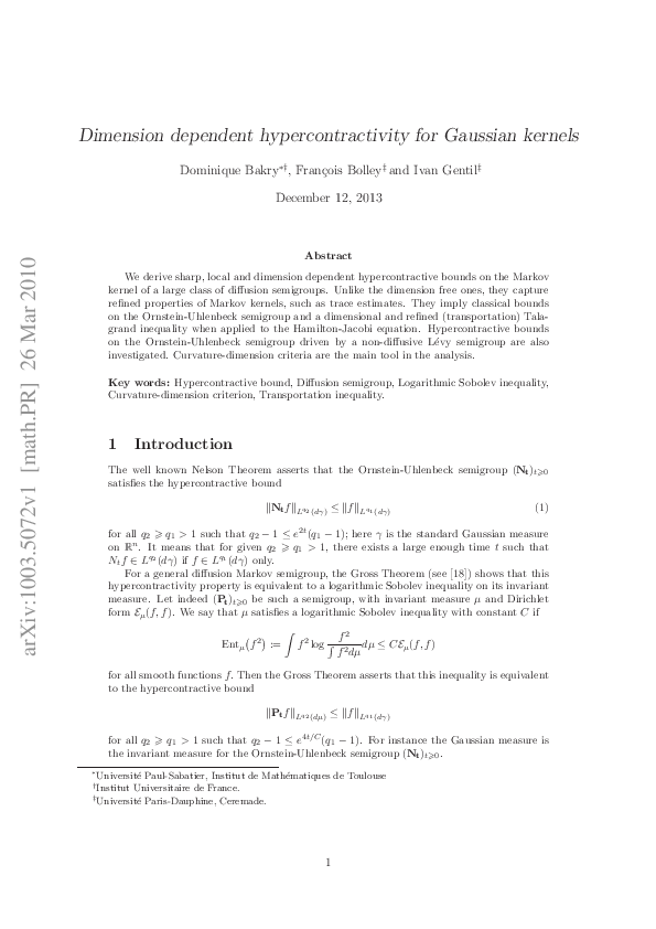 (PDF) Dimension dependent hypercontractivity for Gaussian kernels
