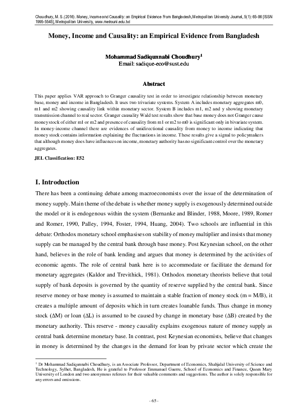  pdf money income and causality an empirical evidence from bangladesh