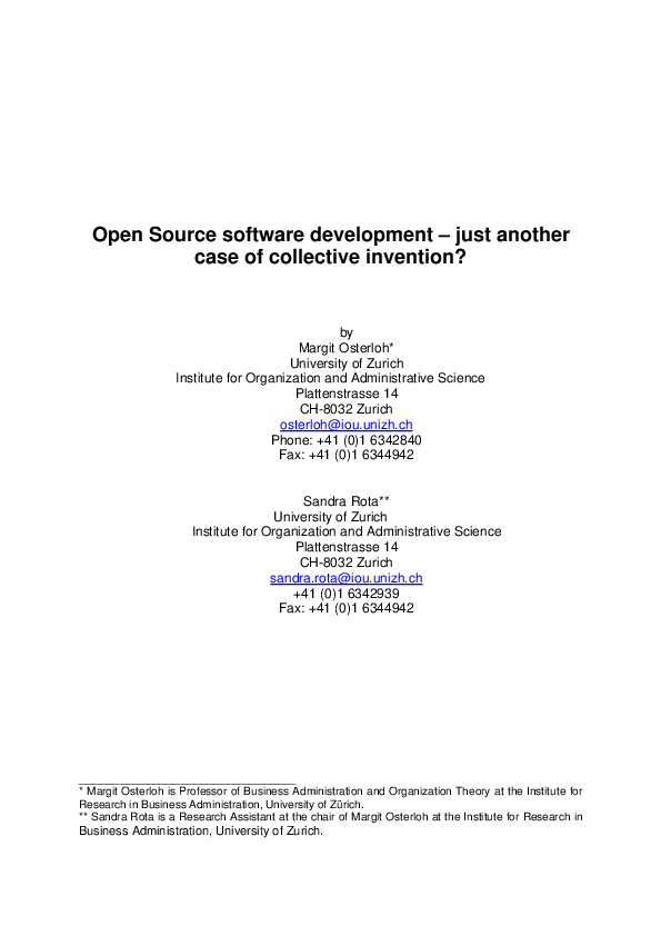(PDF) Open source software development—Just another case of collective ...