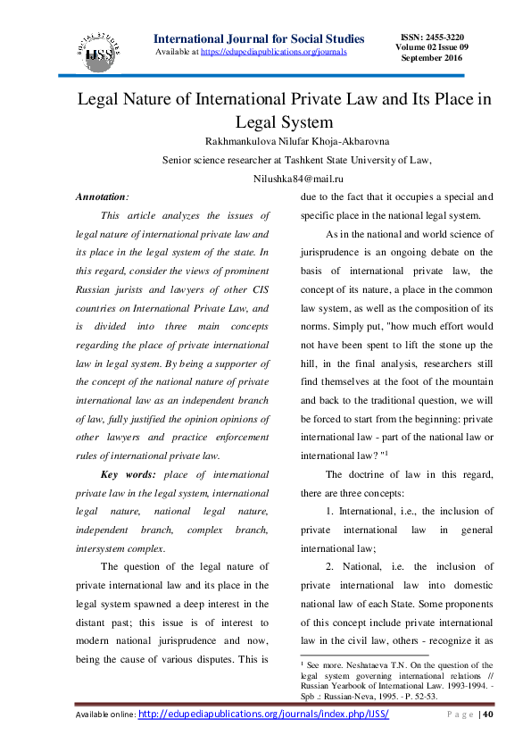 (PDF) Legal Nature of International Private Law and Its Place in Legal