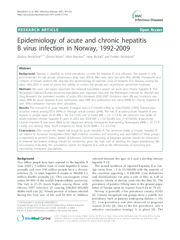 (PDF) Epidemiology of acute and chronic hepatitis B virus infection in ...