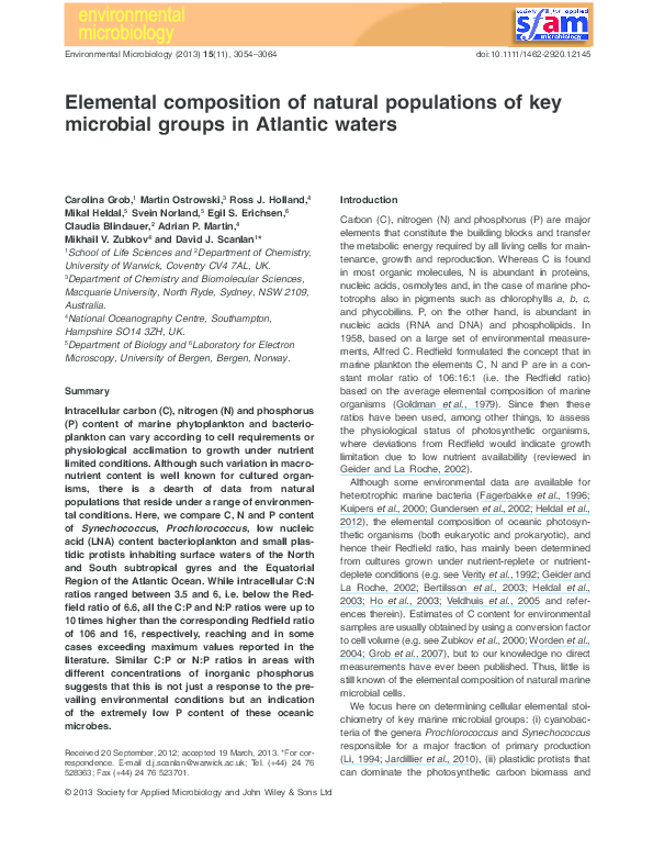 (PDF) Elemental composition of natural populations of key microbial ...
