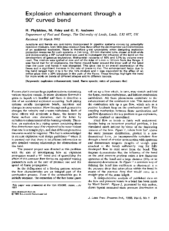 (PDF) Explosion enhancement through a 90° curved bend