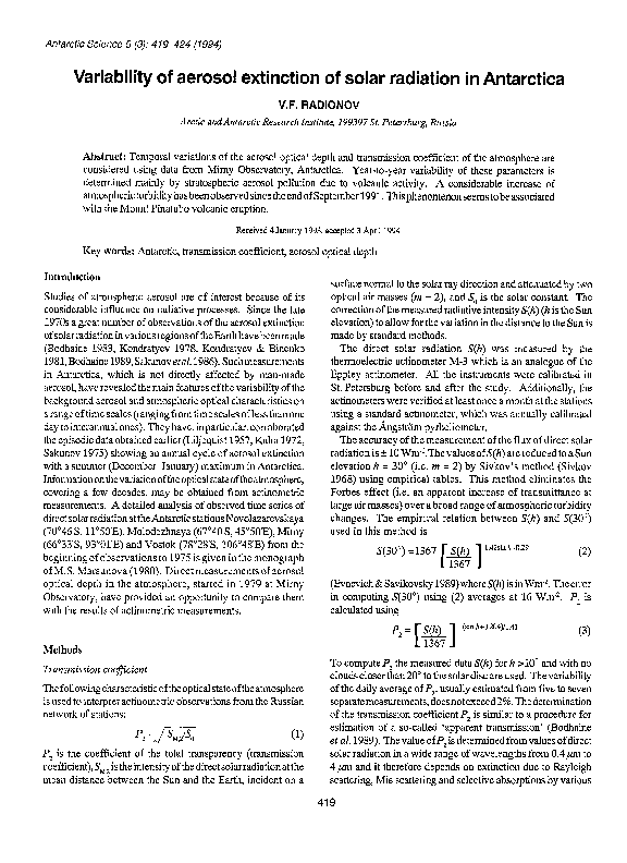 (PDF) Variability of aerosol extinction of solar radiation in Antarctica