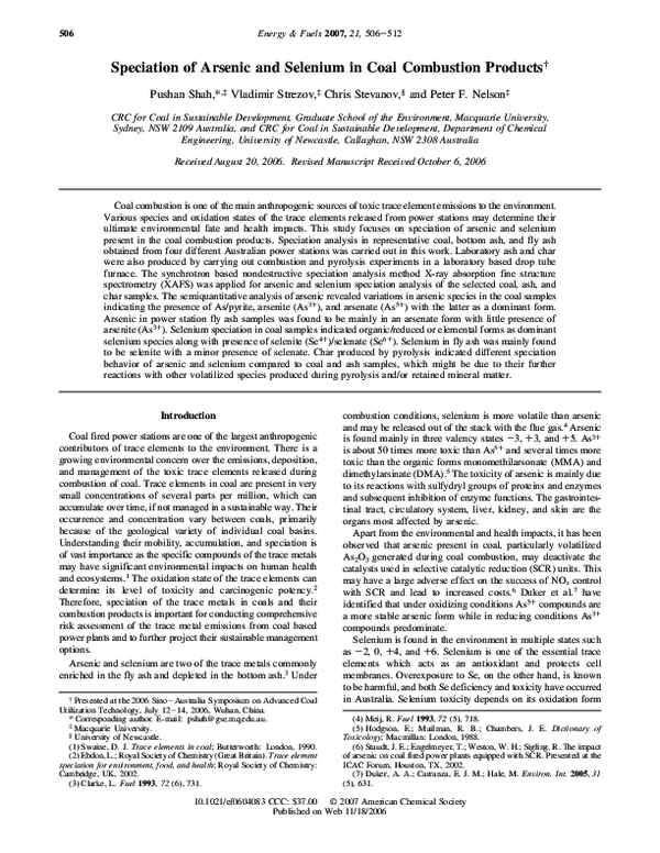 (PDF) Speciation of Arsenic and Selenium in Coal Combustion Products