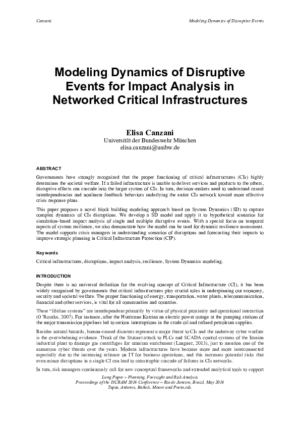 (PDF) Modeling Dynamics of Disruptive Events for Impact Analysis in ...