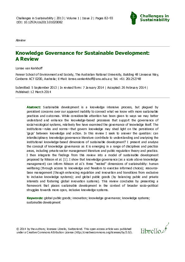 (PDF) Knowledge Governance for Sustainable Development: A Critical ...