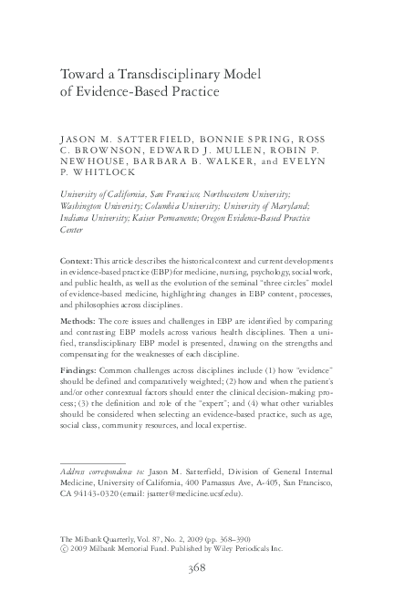 (PDF) Toward a transdisciplinary model of evidence-based practice