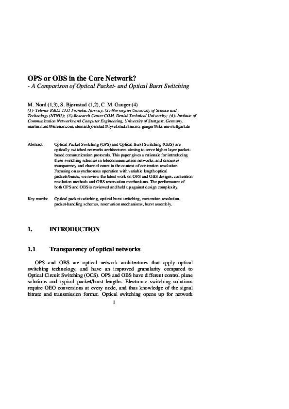 (PDF) OPS or OBS in the Core Network? -A Comparison of Optical Packet ...