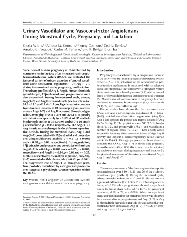 (PDF) Urinary Vasodilator and Vasoconstrictor Angiotensins During