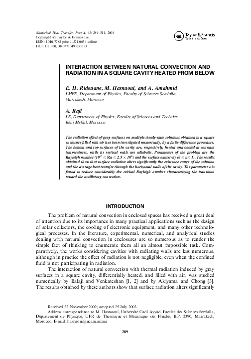 (PDF) Interaction Between Natural Convection and Radiation in a Square ...