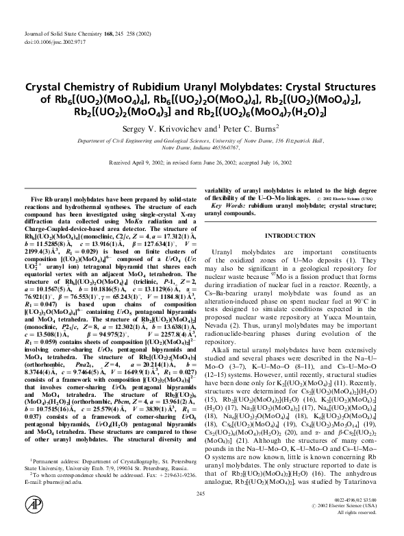 (PDF) Crystal Chemistry of Rubidium Uranyl Molybdates: Crystal ...