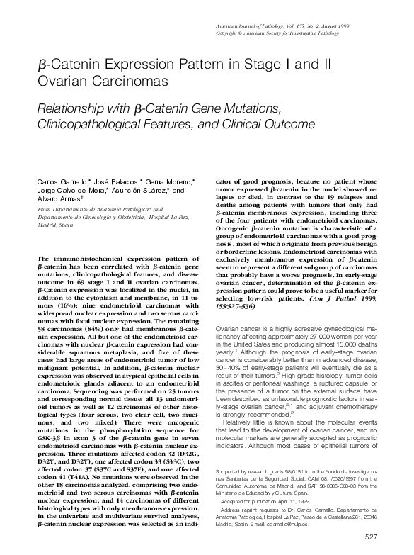(PDF) Catenin Expression Pattern in Stage I and II Ovarian Carcinomas