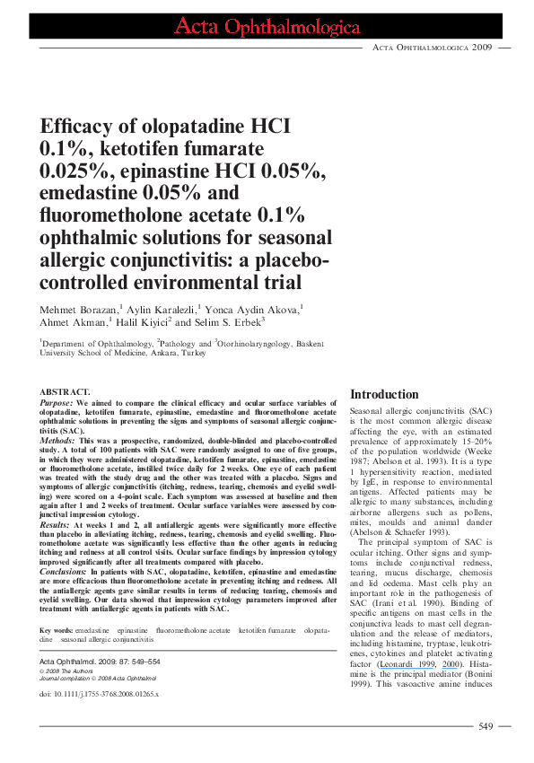 (PDF) Efficacy of olopatadine HCI 0.1, ketotifen fumarate 0.025