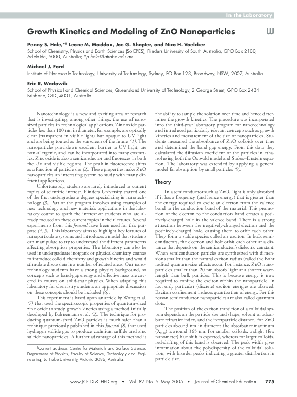 (PDF) Growth Kinetics and Modeling of ZnO Nanoparticles