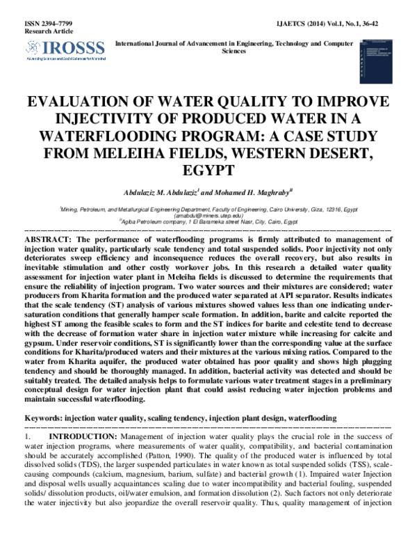 (PDF) EVALUATION OF WATER QUALITY TO IMPROVE INJECTIVITY OF PRODUCED ...