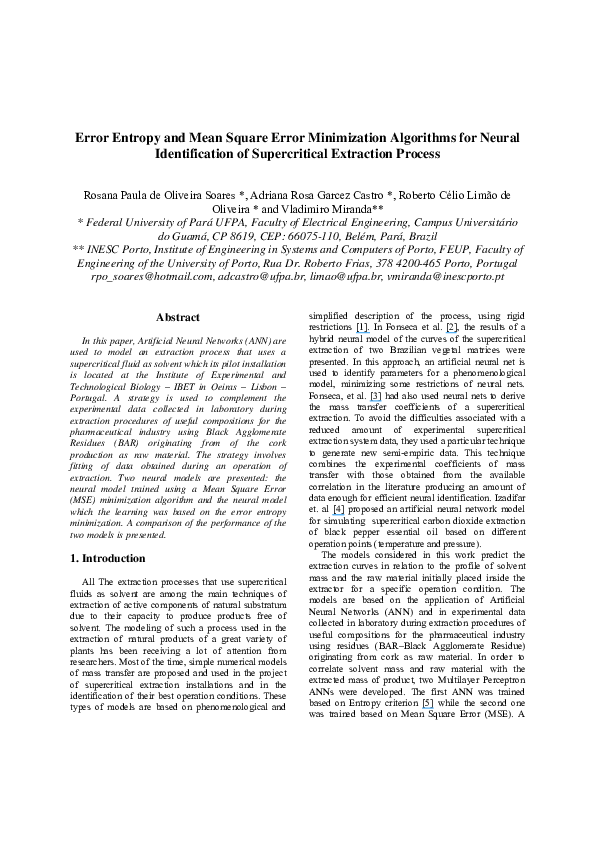 (PDF) Error Entropy and Mean Square Error Minimization Algorithms for ...