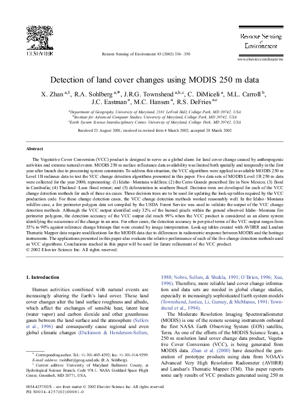 (PDF) Detection of land cover changes using MODIS 250 m data