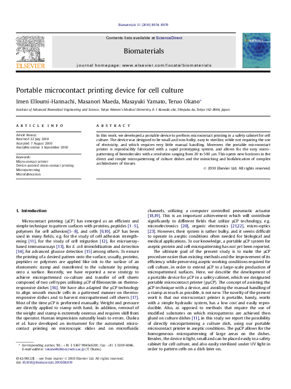 (PDF) Portable microcontact printing device for cell culture