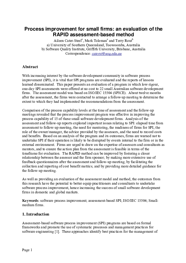 (PDF) Process improvement for small firms: An evaluation of the RAPID ...