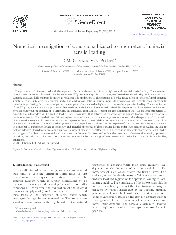 (PDF) Numerical investigation of concrete subjected to compressive ...