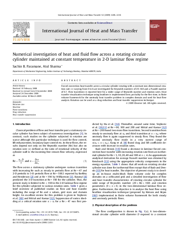 (PDF) Numerical investigation of heat and fluid flow across a rotating ...