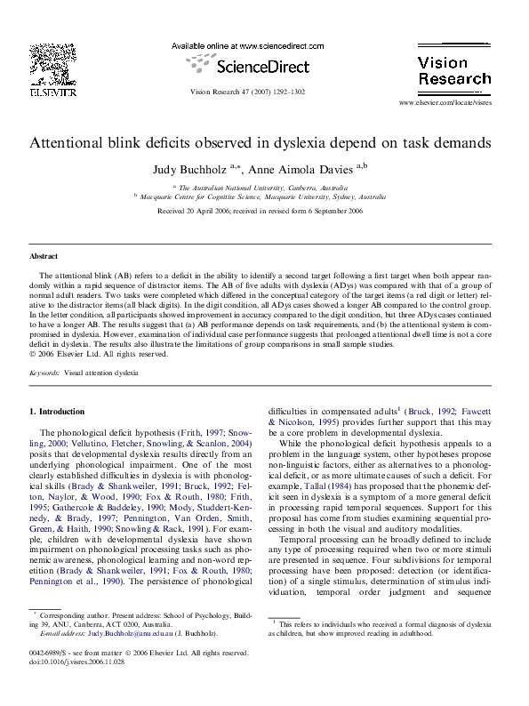 (PDF) Attentional blink deficits observed in dyslexia depend on task ...