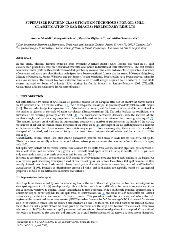 (PDF) Supervised pattern classification techniques for oil spill