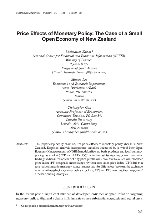 (PDF) Price Effects of Monetary Policy: The Case of a Small Open ...