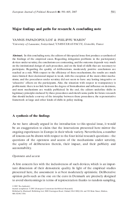 (PDF) Major findings and paths for research: A concluding note