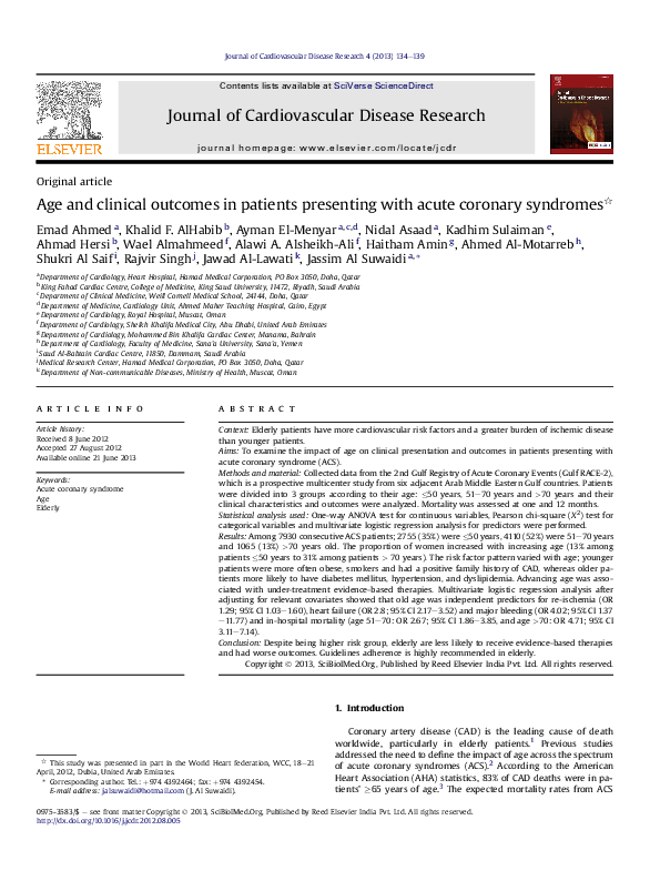 (PDF) Age and clinical outcomes in patients presenting with acute ...