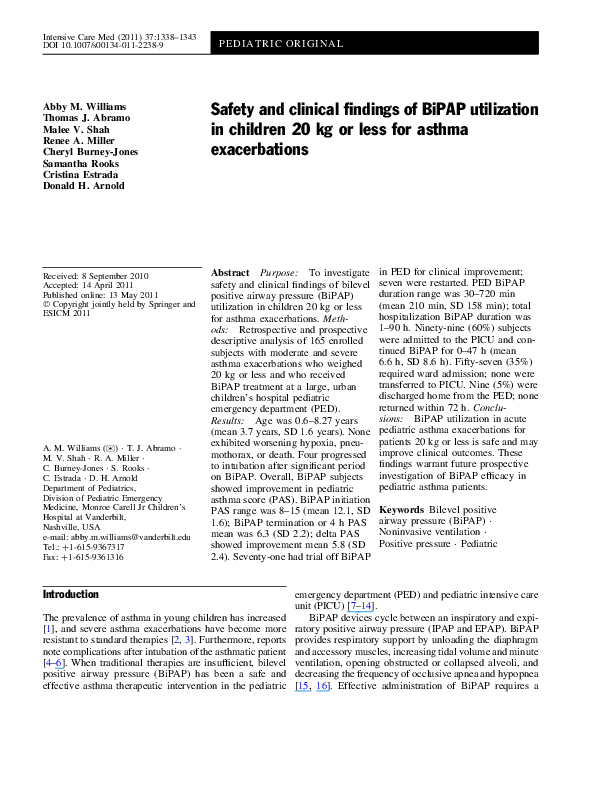 (PDF) Safety and clinical findings of BiPAP utilization in children 20 ...