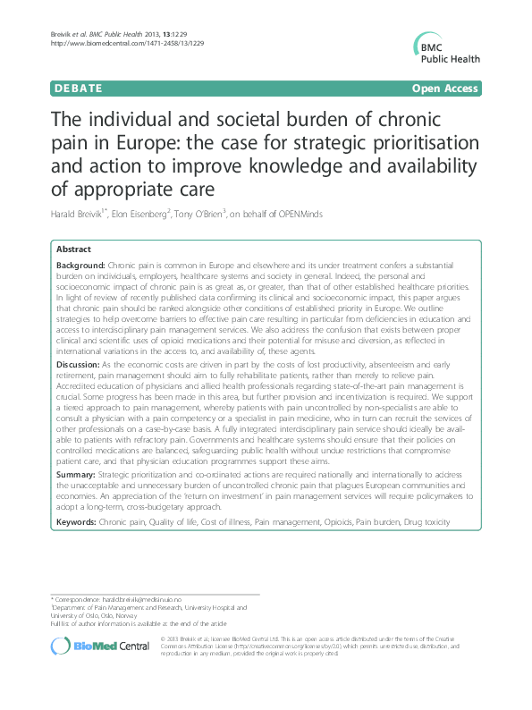 (PDF) The individual and societal burden of chronic pain in Europe: the ...