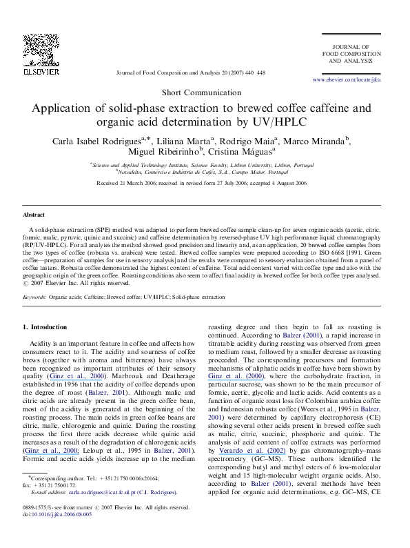 (PDF) Application of solidphase extraction to brewed coffee caffeine