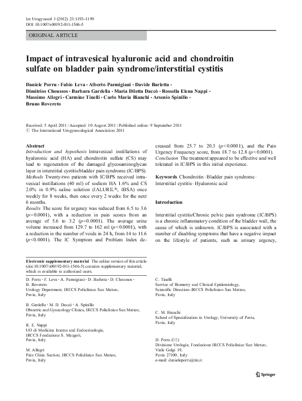 (PDF) Impact of intravesical hyaluronic acid and chondroitin sulfate on