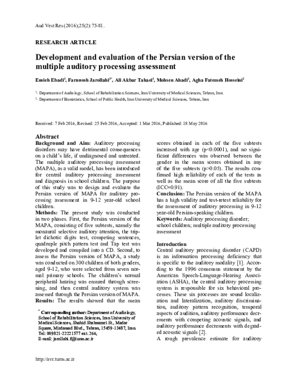 (PDF) Development and evaluation of the Persian version of the multiple ...