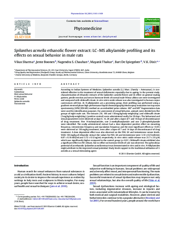 (PDF) Spilanthes acmella ethanolic flower extract: LC–MS alkylamide ...
