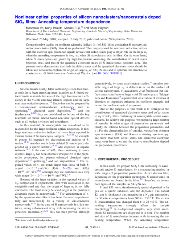 (PDF) Nonlinear optical properties of silicon nanocrystals grown by ...