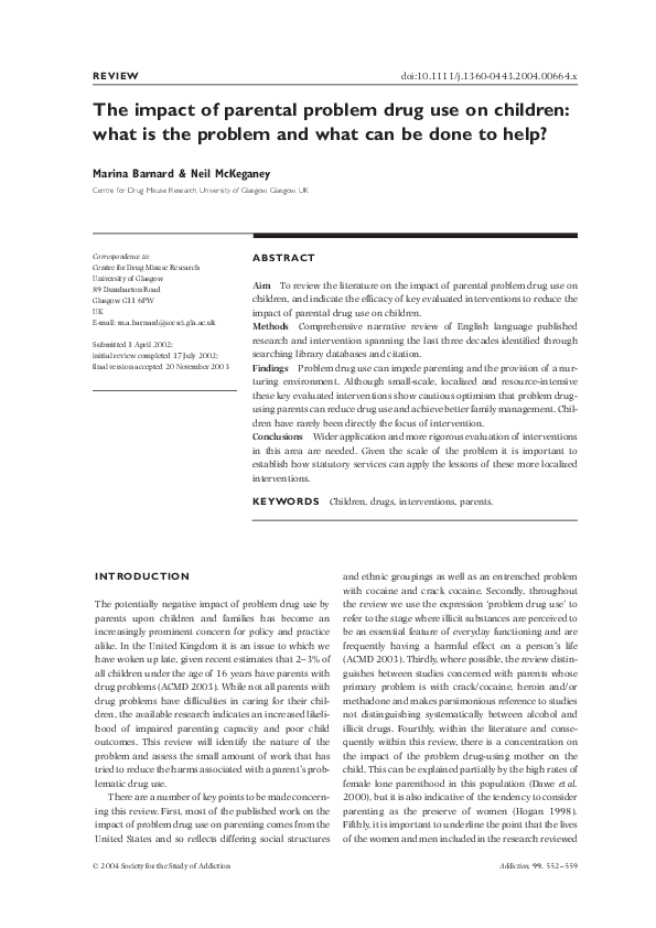 (PDF) The impact of parental problem drug use on children: what is the ...