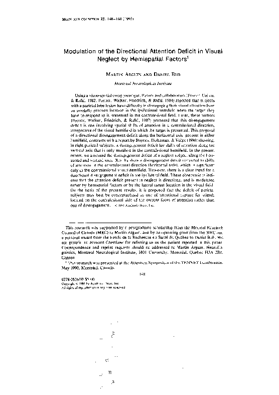 (PDF) Modulation of the Directional Attention Deficit in Visual Neglect ...