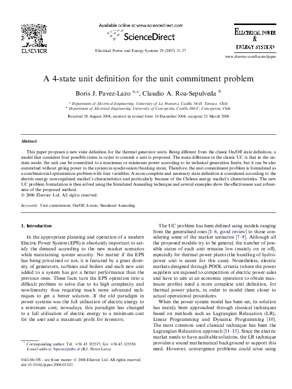 (PDF) A 4-state unit definition for the unit commitment problem