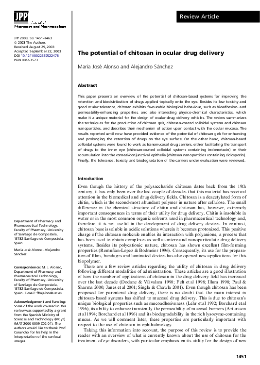 (PDF) The potential of chitosan in ocular drug delivery