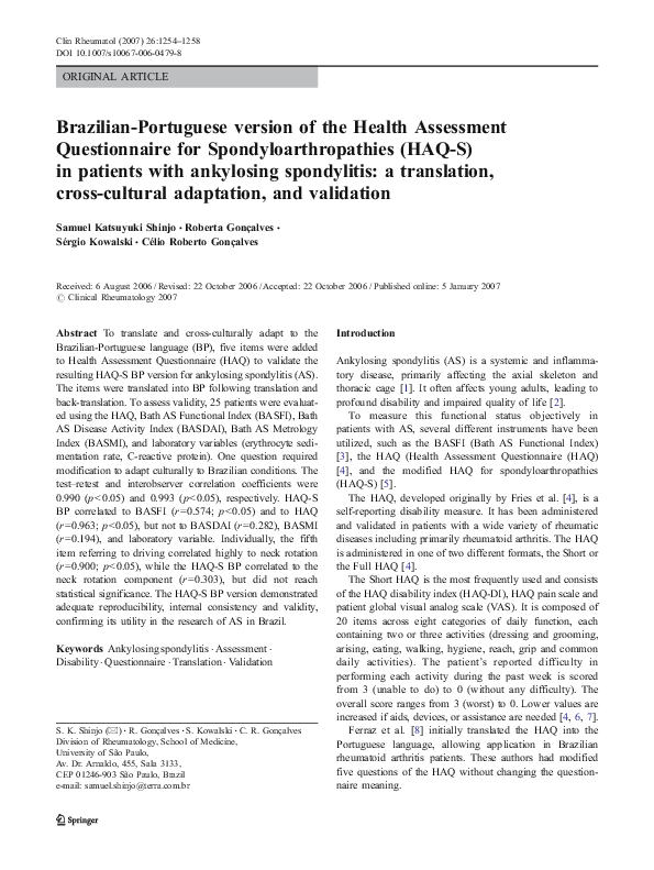 (PDF) Brazilian-Portuguese version of the Health Assessment ...